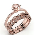 thumbnail image 3 of Dazzling Art deco 1.75 Carat Round Cut Morganite And Diamond Moissanite Engagement Ring, Wedding Ring, Two Matching Band in 10k Solid Rose Gold, Gift For Girlfriend, Small Promise Ring, Trio Set, 3 of 4