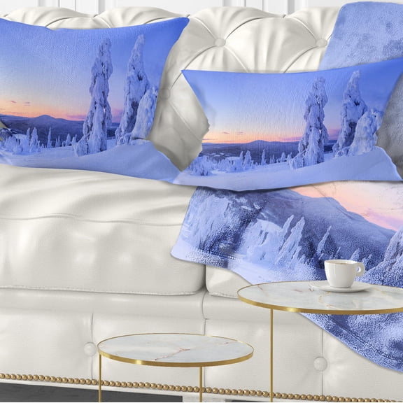 Designart Sunset over Frozen Trees - Modern Landscape Printed Throw Pillow - 12x20