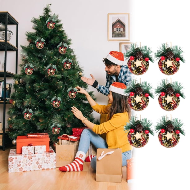 Bolsa de Tela Navideña a Cuadros Rojos de 6 Cm, Adornos Colgantes para Árbol de Navidad, Adornos Navideños de Espuma.