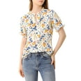 thumbnail image 6 of MODA NOVA Juniors Floral Ruffled Short Sleeve Ruffle Neck Casual Blouses, 6 of 7