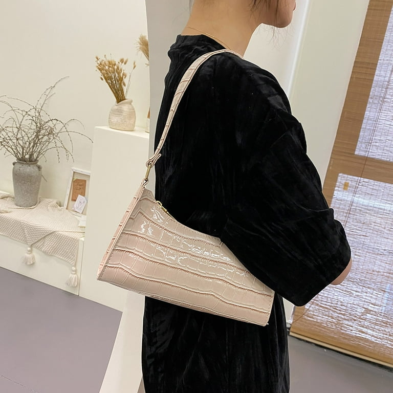 BIOSA Alligator Pattern Hobos Zipper Handbag Women Vintage PU Pure Color  Underarm Shoulder Bag