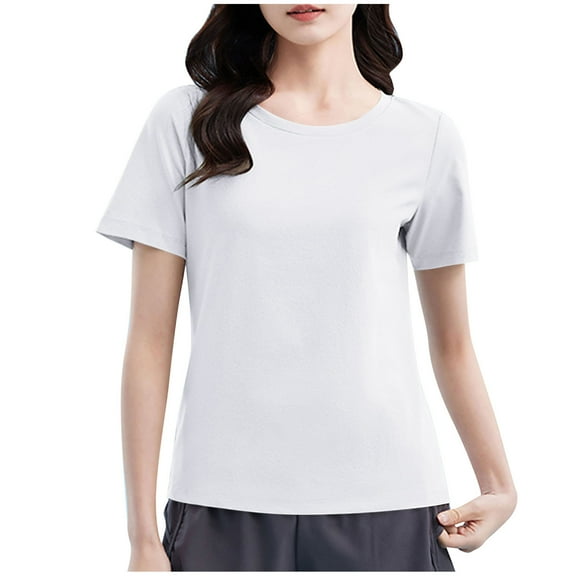 Spandex Casual Tops for Women Quick Dry Moisture Wicking Gym T-Shirts Crew Neck Summer Base Tees (XL, White)
