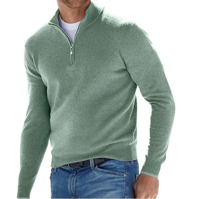 Sudadera de otoño para hombre, jersey cálido de color liso con media cremallera, suéter informal ajustado con cuello en V y manga larga, sudadera para hombre, top de invierno