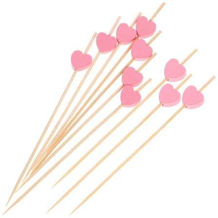 COOPHYA 100Pcs Pink Heart Shaped Fruit Toothpicks for Dinners and Restaurants Decorative Use