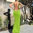 thumbnail image 4 of Birdeem Robe Longue d'Été pour Femmes Couleur Unie Mode Aguichant Dos Ouvert à Lacets Soutien-Gorge Robe à Col Suspendu, 4 of 9