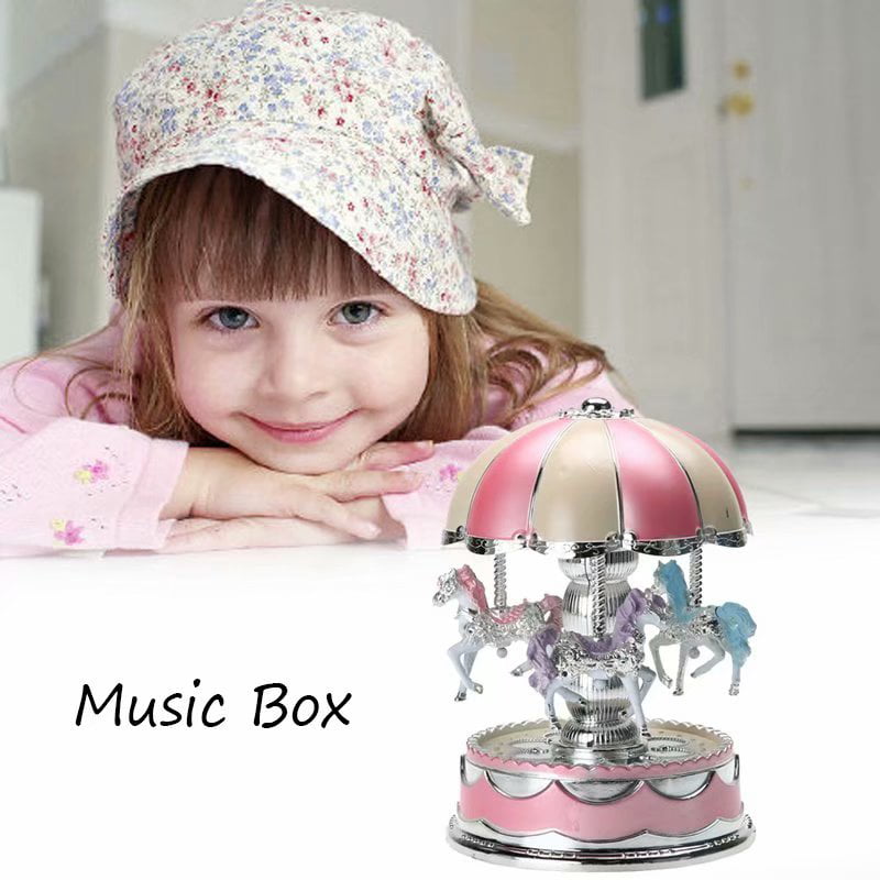 LED Light Merry-Go-Round Music Box Christmas Birthday Gift Toys Carousel L&6 