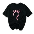 thumbnail image 2 of Plus Size Tops for Women Bow Ribbon Short-Sleeved Printed Round Neck Casual T-Shirt Black 2XL, 2 of 4