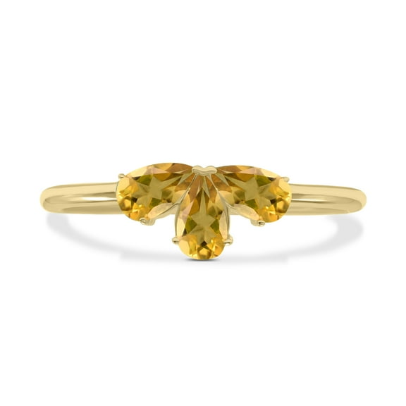 SZUL Women's Citrine Pear Shape Three Stone Ring in 10K Yellow Gold