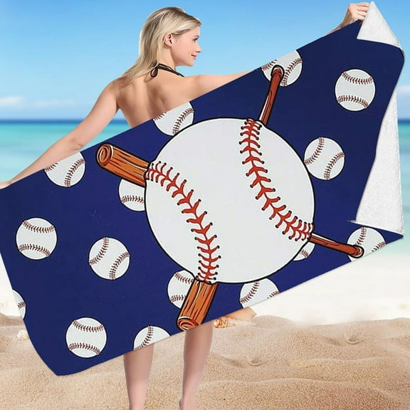 Yhmxh Quick Dry Beach Towels, 30x60 Inch Oversized Sports Style Microfiber Pool Towels with Baseball Pattern, Sand Free Sturdy Beach Towel for Beach, Gym, Pool Party, Vacation