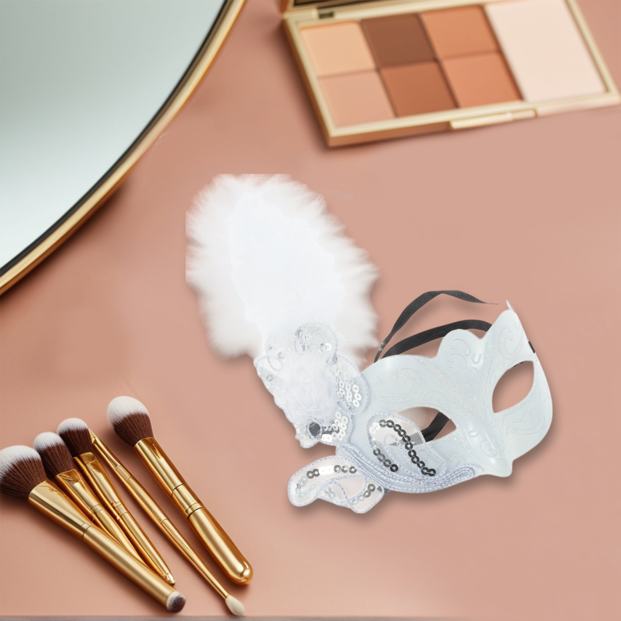 Unique Bargains 1 Box Dancing Queen Feather Half Face Party Mask White