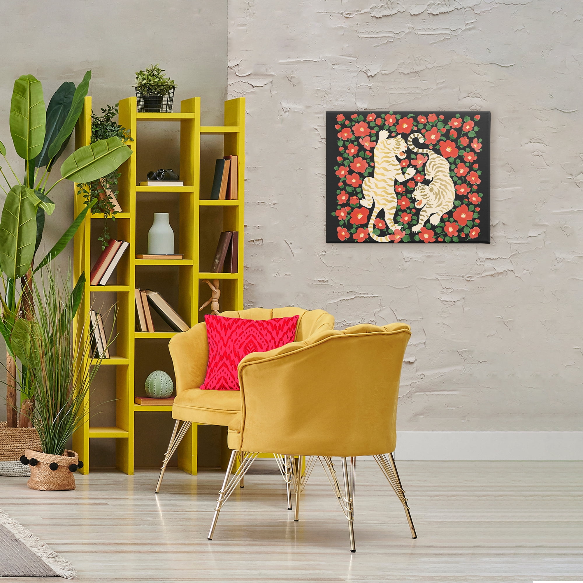 Stupell Industries Ivory Twin Tigers Among Flowers Canvas Wall Art, design by Karolina Sato