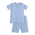 thumbnail image 2 of Hiiyo Girls Outfit Set Solid Short Sleeve T-Shirt and Shorts Set Pajamas 2Pcs Daily Outfits, 2 of 8