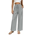 thumbnail image 5 of Guieoi Palazzo Pants for Women Summer Cotton-Linen Blend Casual with Pockets, Pleats, and Elastic Waistband Trousers Gray S, 5 of 8