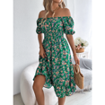 thumbnail image 5 of EASYBRA Women Floral A Line Dress Square Neck Short Sleeve Ruffle Waist Summer Midi Dress, 5 of 7