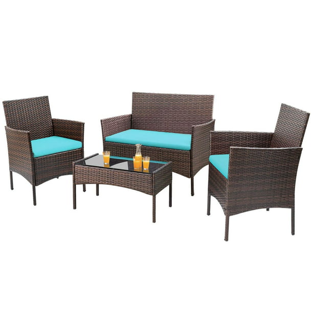 Lacoo 4 Pieces Outdoor Patio Furniture, 4 Piece Rattan Garden Furniture Set With Table