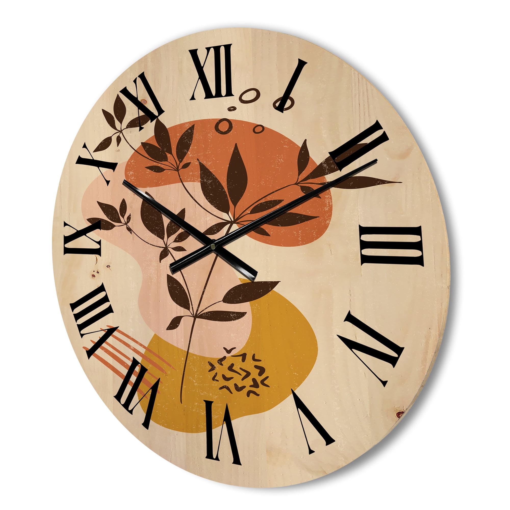 Designart 'Minimalist Shapes With Ancient Plant II' Modern Wood Wall Clock