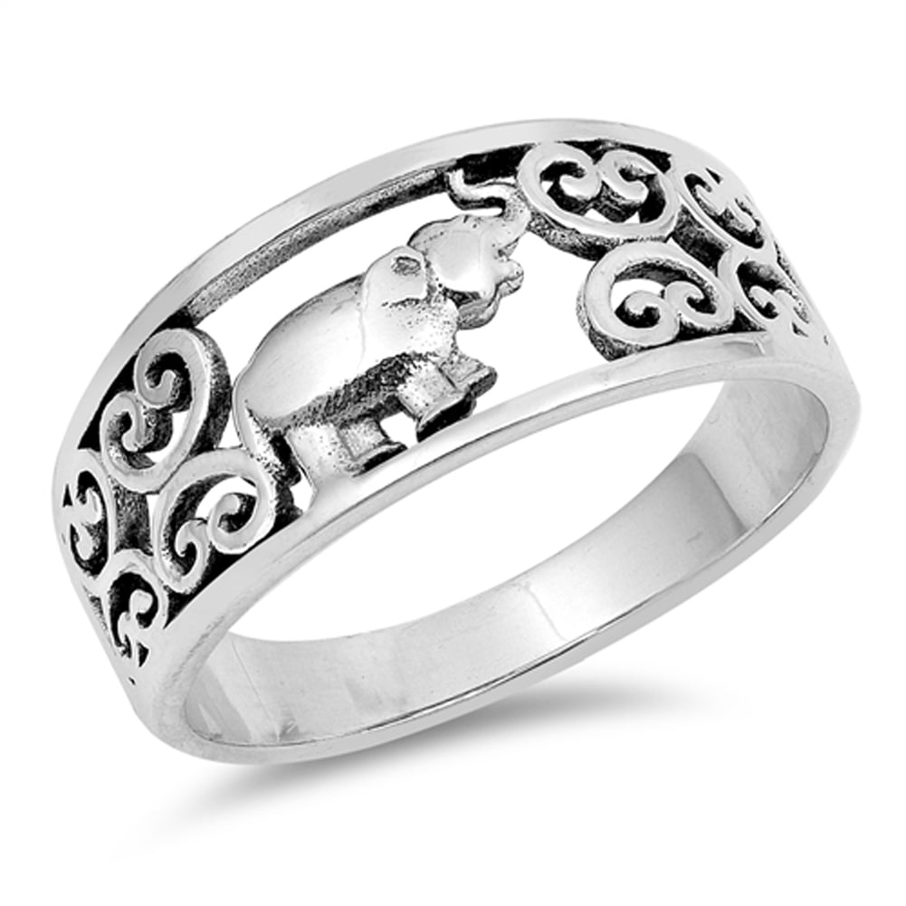 Oxidized Filigree Heart Elephant Ring .925 Sterling Silver Band