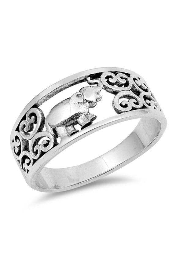 Oxidized Filigree Heart Elephant Ring .925 Sterling Silver Band Jewelry Female Male Unisex Size 6