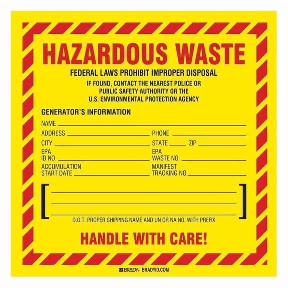 Brady DOT Handling Label, Vinyl, 6" W, 6" H 121155