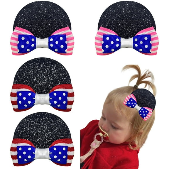 JoyBowie  4pcs  2.2 Inch Polka Dot Hair Bows for Toddlers Girls, Fabric Clips for Kids Daily Use Party Hairstyles