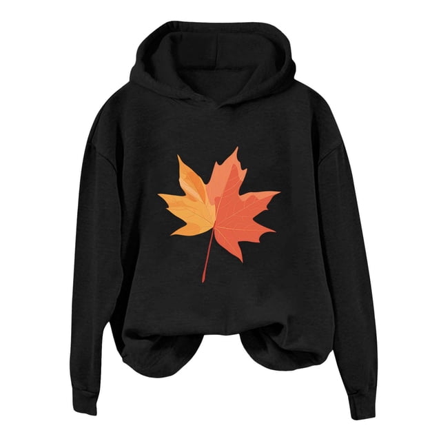 WEAIXIMIUNG Ensembles de Chandails en Molleton Raccourcis pour Femmes, Mode Hiver, Imprimé Feuille d'Érable à Capuche