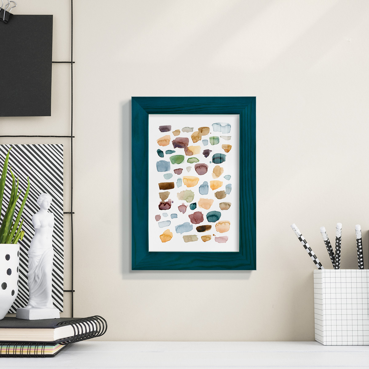 Shattered Segments I - Framed Print w/glass - Ocean Blue
