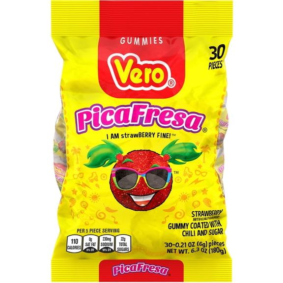 Vero Picafresa Strawberry Gummies with Chili Pepper Powder, 0.21 oz, 30 Count Bag