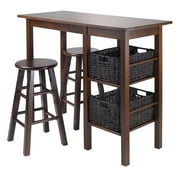 Winsome Wood Egan 5-PC Table Set, 2 Counter Stools and 2 Baskets, Walnut Finish