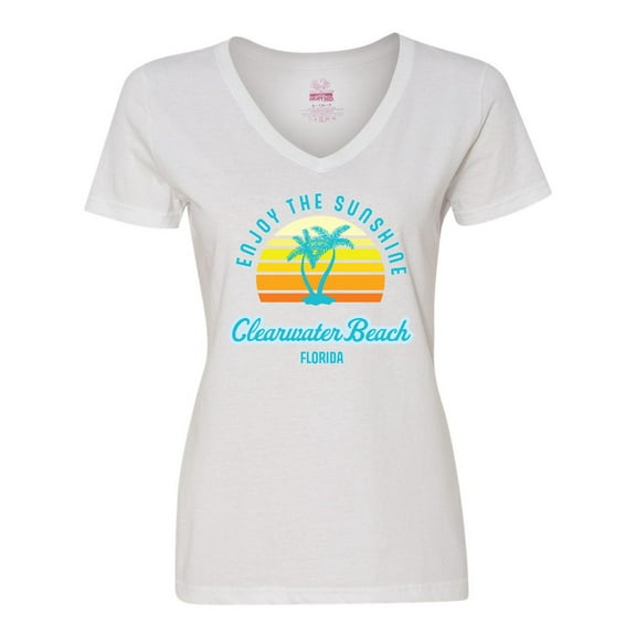 Inktastic Summer Enjoy the Sunshine Clearwater Beach Florida in Blue Women's V-Neck T-Shirt