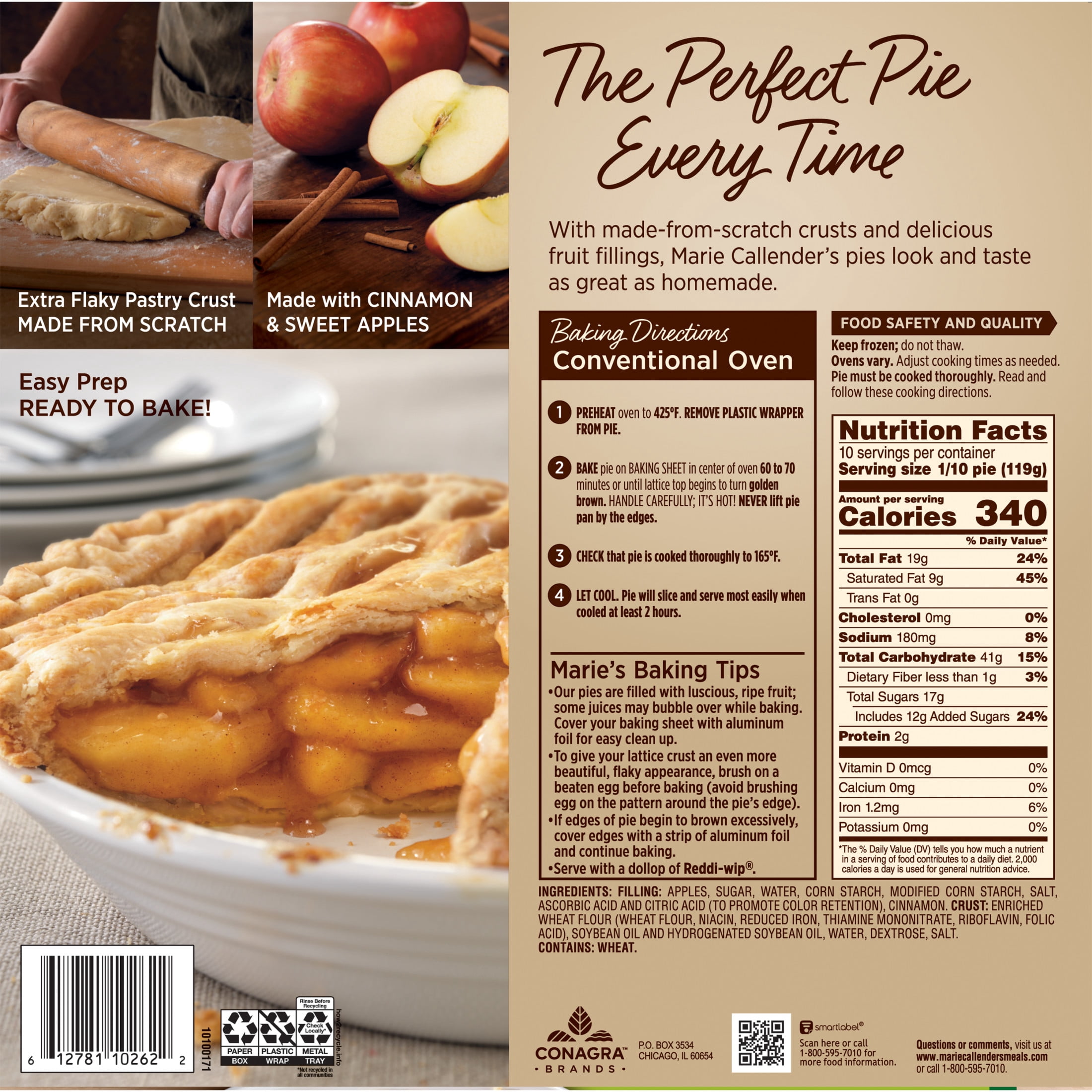 Marie Callender's Lattice Apple Pie, Ready to Bake Frozen Dessert, 42 oz.