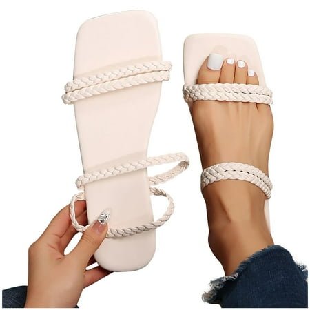 

Women Flat Sandals Cute Boho Sandals 2023 Travel Slide Sandals Wedding Dresssy Low Wedge Sandals Summer Beach Oceanside Holiday Sandals