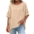 thumbnail image 3 of Shirts for Women Plus Size V-Neck Short Sleeve Solid Color Women Fashion Clothing Summer Dressy Casual Tee Clothes Trendy Fashion Outfits, 3 of 9