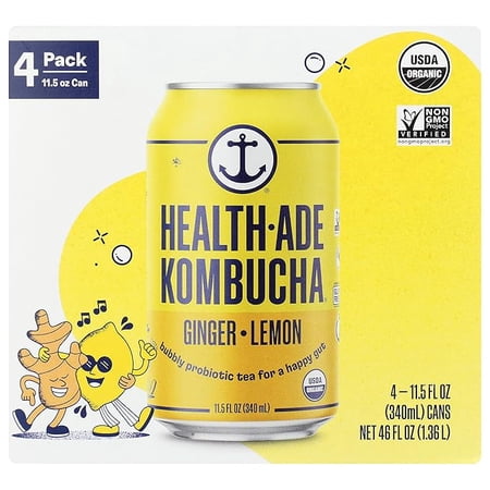 Health-Ade Ginger-Lemon Organic Kombucha, 11.5oz Cans 4-Pack