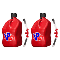 VP Racing 3512-CA, Square Motorsport Jug 5.5 Gallon -Red, With Deluxe Filter Hose, and Hose Bender - (2 Pack)