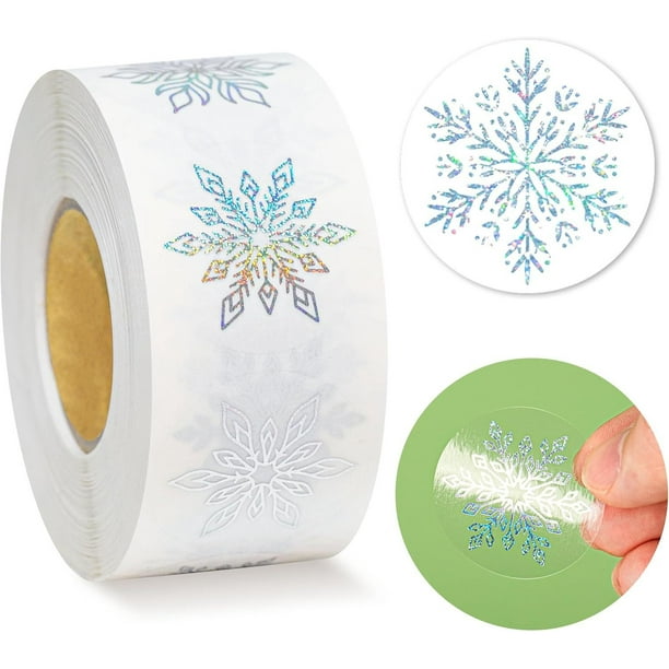 CaiYueKe Transparent Christmas Snowflake Stickers Roll for Gift Wrapping, Baking, Crafts, Decoration, Labels, Sealing, Scrapbooking, Journaling, Party Supplies, Clear Adhesive Waterproof Vinyl