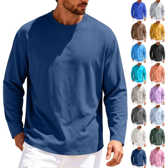 Men’s Athletic Long Sleeve Tops Moisture-Wicking Solid Color Crew Neck T-Shirts for Gym Running & Outdoor Activities