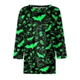 thumbnail image 3 of Halloween Shirts for Women 3/4 Sleeve Casual Tunic Tops Funny Bat,Ghost,Pumpkin Printed Costume Holiday Blouses Green XL, 3 of 4