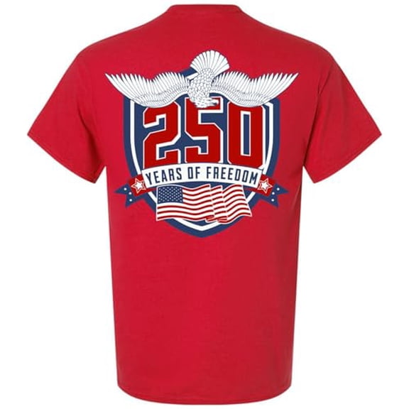 Patriot Pride Reckless Patriot Men’s Graphic T-Shirt – 250 Years of Freedom Eagle, Shield & American Flag Design, Red, Small