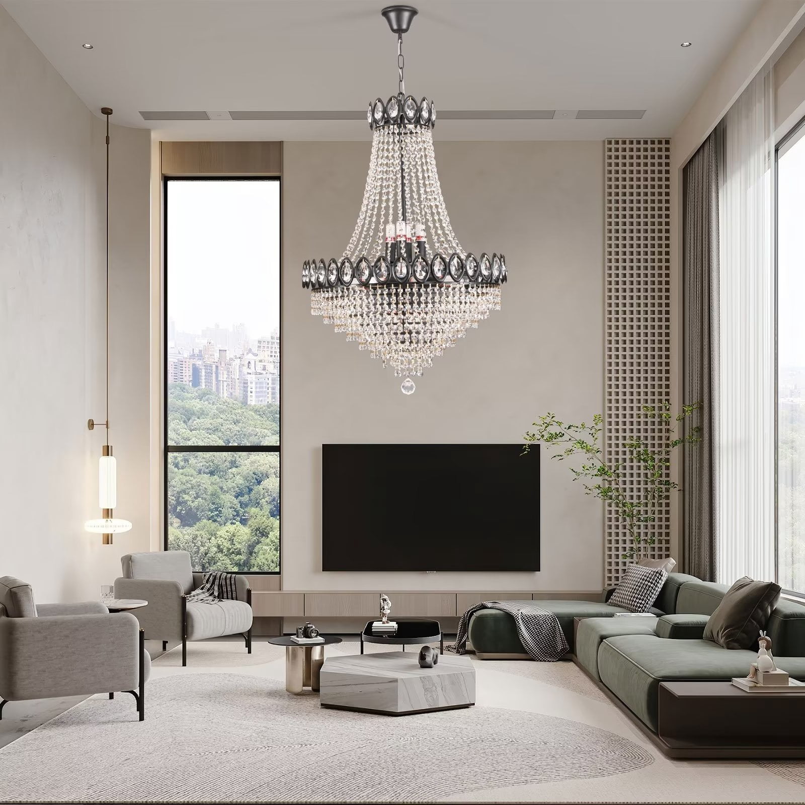 9-Light Empire Crystal Chandelier, Modern Luxurious K9 Crystal Pendant Light Ceiling Light Fixture for Living Room Dining Room