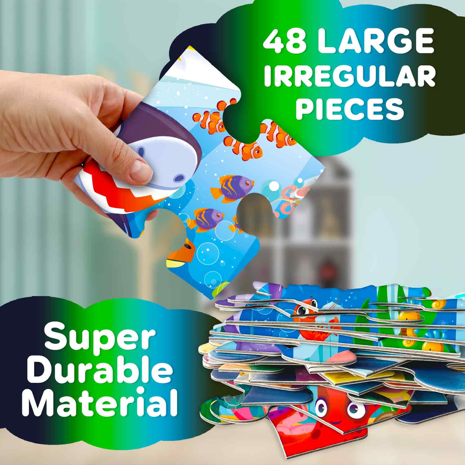Quokka Floor Puzzle for Kids Ages 4-8 – Glow in the Dark Giant Jigsaw Puzzles with Deep Sea Adventure Scene