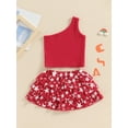 thumbnail image 5 of Niusricy 4th of July Clothes for Baby Girls 6M 12M 18M 2T 3T 4T Toddler Solid Color Cropped Vest One Shoulder Sleeveless Tank Tops Stars Print Rufflesshion 2Pcs Summer Outfits Sets for Party, 5 of 8