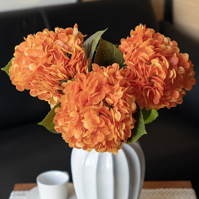 Hortensia Artificial DUYONE Real Touch 56 cm con 3 Hojas Naranja