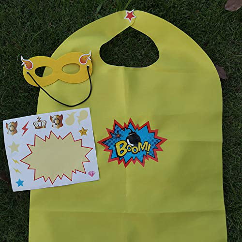 ADJOY Kids Superhero Capes and Masks 20 Sets Pack with Large Stickers Superhero Themed Birthday Party Capes 