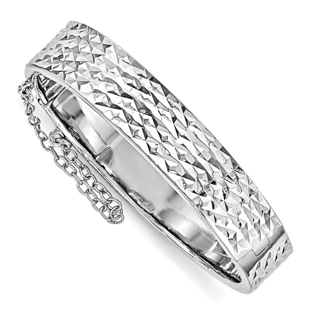 Sterling Silver Rhod. Plated D/C w/Safety Hinged Child's Bangle (Weight: 18.74 Grams, Length: Inches)