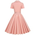 thumbnail image 7 of Bigersell Cocktail Dresses Fashion Women Summer Retro Casual Pullover Solid Color Short Sleeve Dress Wedding Dress Women's Plus Faux-Wrap Dresses, Style 22078, Pink L, 7 of 7