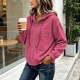thumbnail image 5 of Tqcoqu Corduroy Zip Up Hoodie Jacket for Women,Drawstring Hood Long Sleeve Loose Casual Outerwear Tops with Patch Pocket For Fall Winter,Hot Pink Women's S-XXXL, 5 of 10