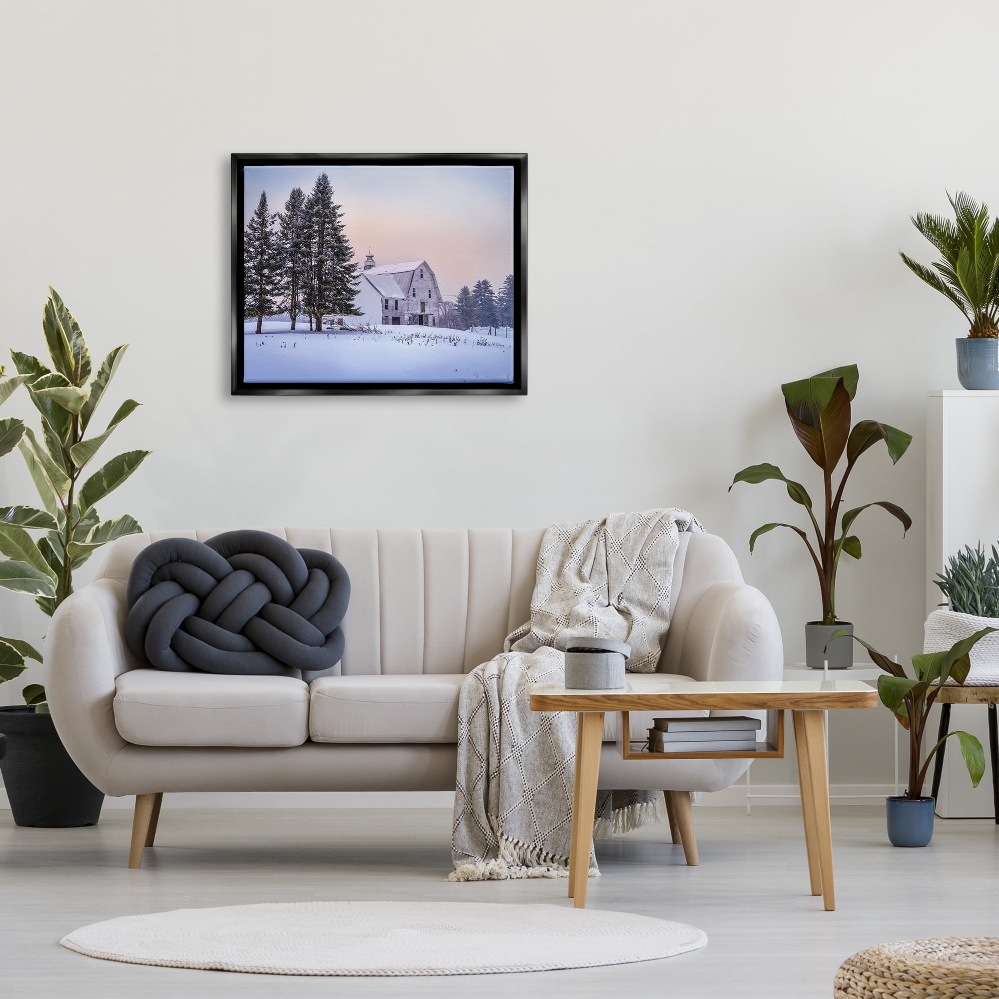 Stupell Industries Winter Farmhouse Snow Landscape Landscape Photography Black Floater Framed Art Print Wall Art