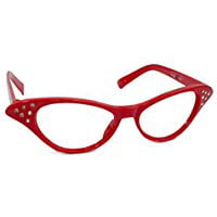 50s Style Adult Red Cateye Rhinestone Glasses