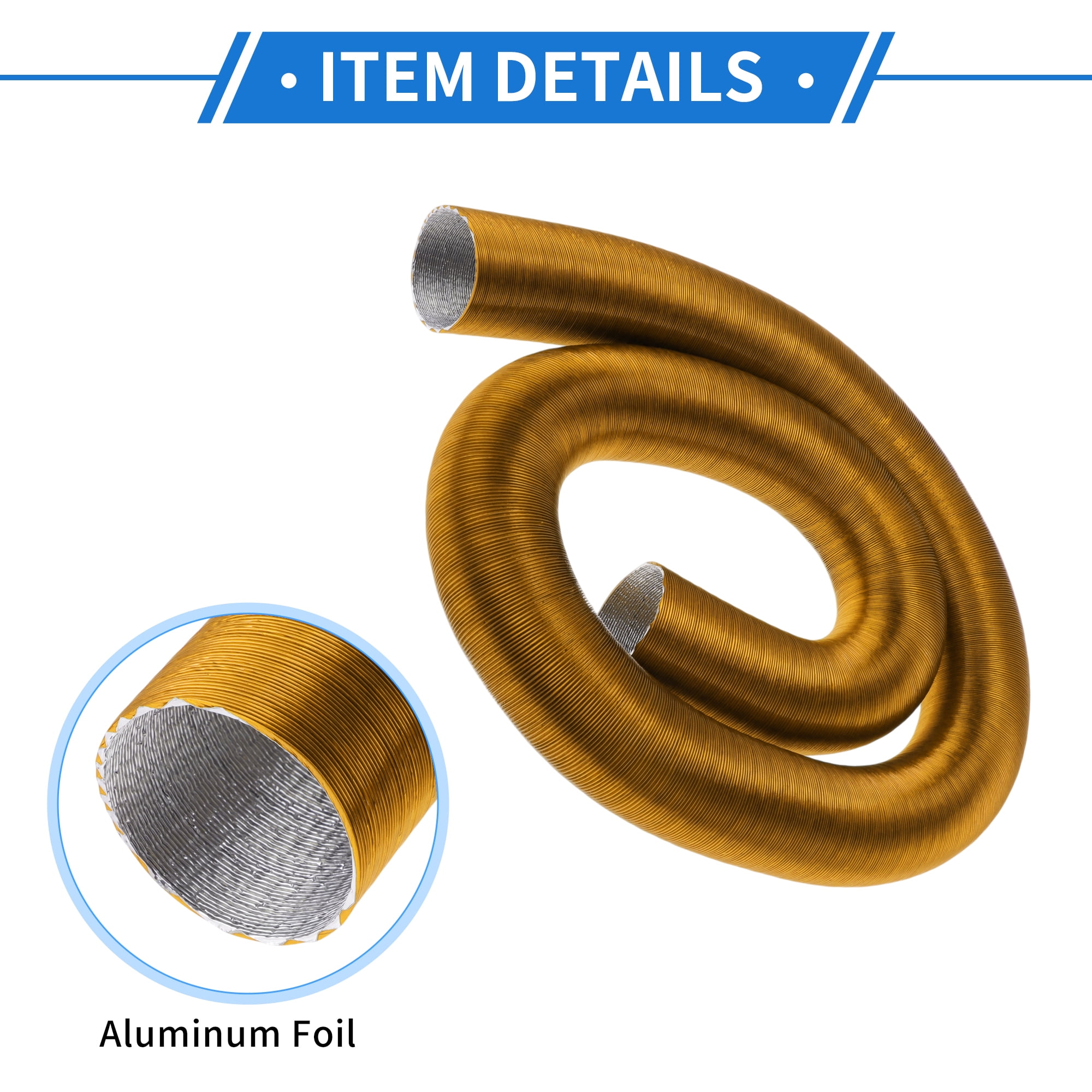 Unique Bargains 60mm Dia 300cm Car Heater Duct Pipe   Aluminum Foil Warm Air Ducting Hose for Diesel Heater Gold Tone