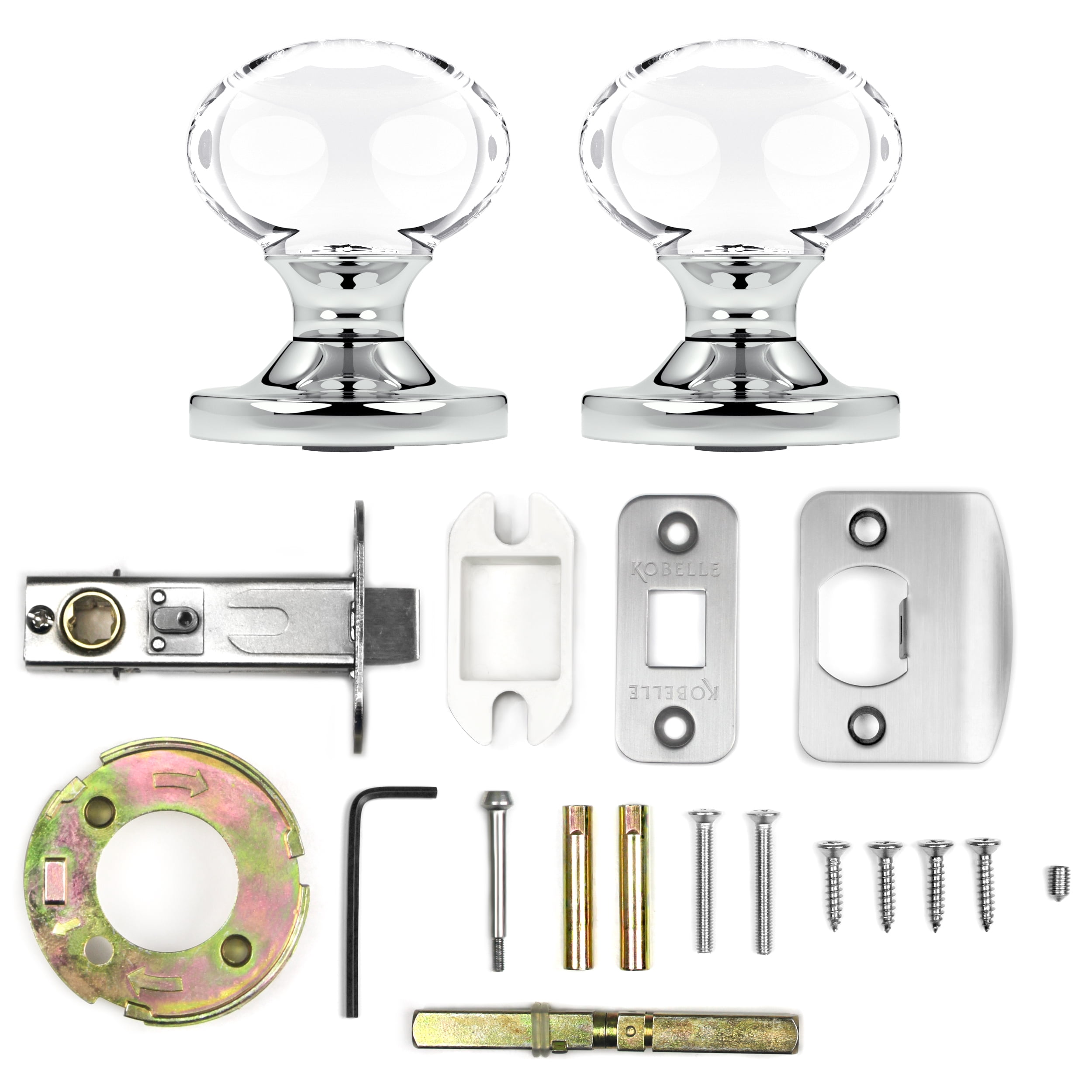 Privacy Oval Egg Crystal Door Knobs Polished Chrome Round Rosette
